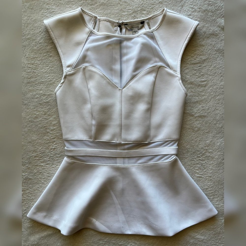 White Peplum Top by Guess